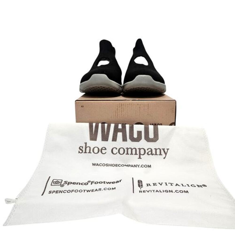 Waco Shoe Company Spenco Peek-A-Boo Slip-On Black Sneaker Women Size 9 Wide NWB